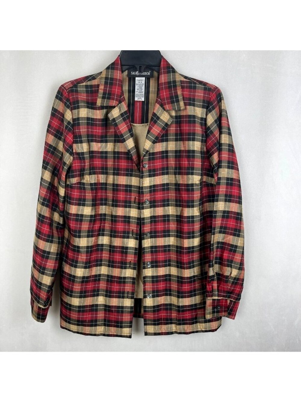 Sag Harbor Plaid Blazer Jacket Women Size 10 Red Black Tan Career Button Front